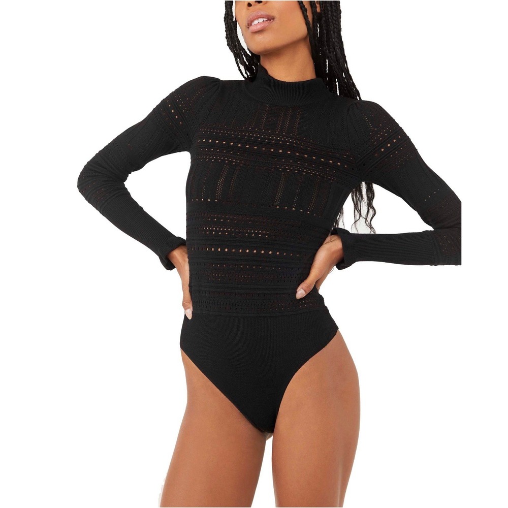 Intimately Free People On Point Bodysuit Size Small Black Ribbed Mock Neck